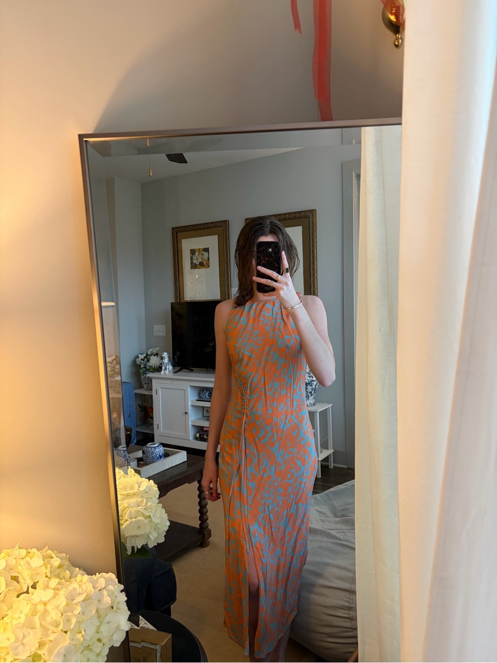 Rails Orange and Blue Patterned Midi Dress